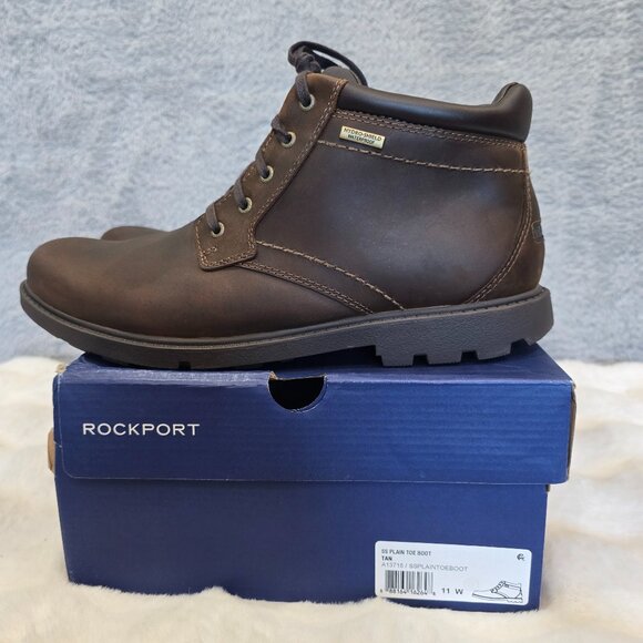 ROCKPORT Storm Surge Plain Toe Waterproof Leather Boots Men Size 11 W Wide Brown - Picture 2 of 9